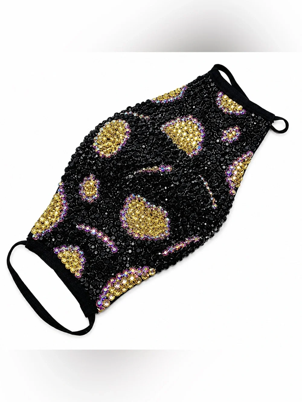 Jet Black Gold & AB Rhinestone Face Mask New Halloween Cosplay Unisex Costume